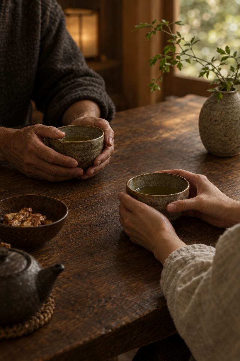 Sharing tea around a table