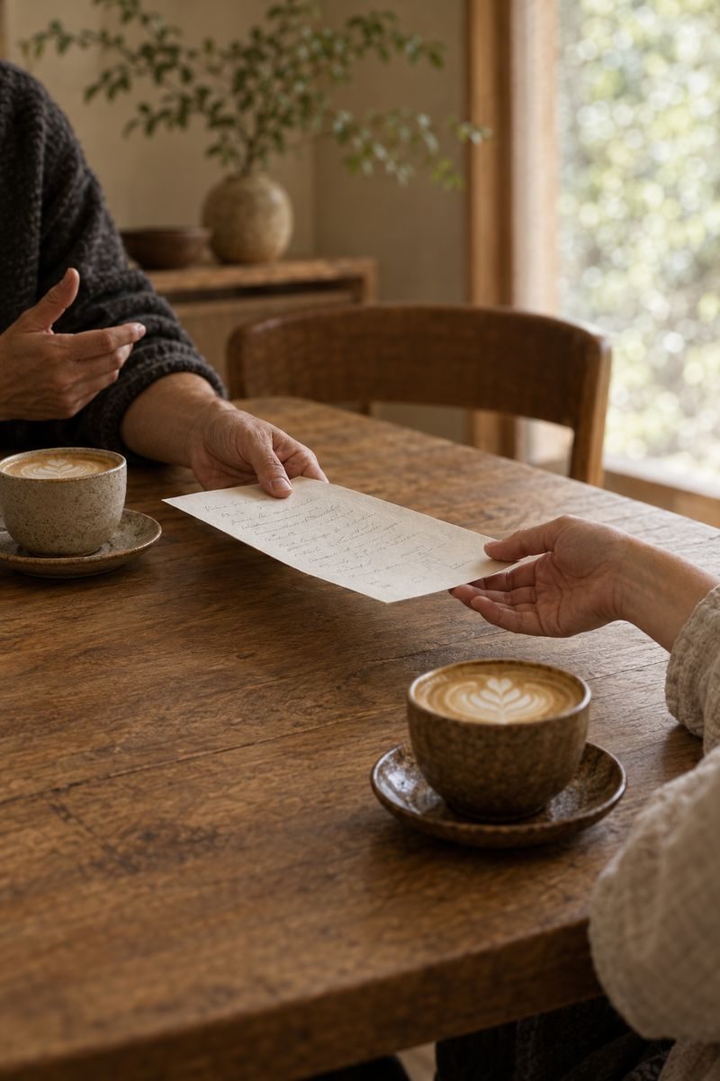 Two people meeting over coffee