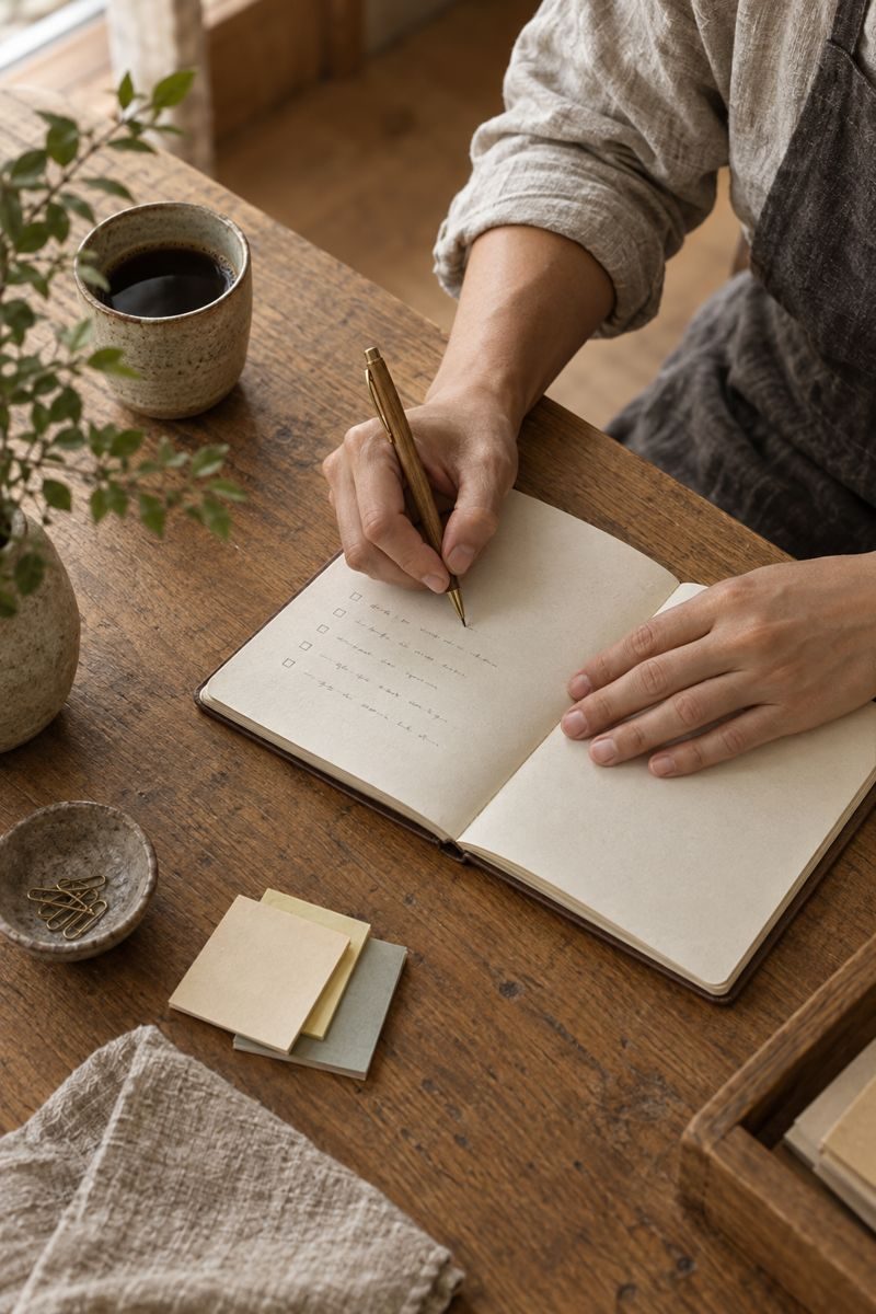 Writing a plan in a notebook