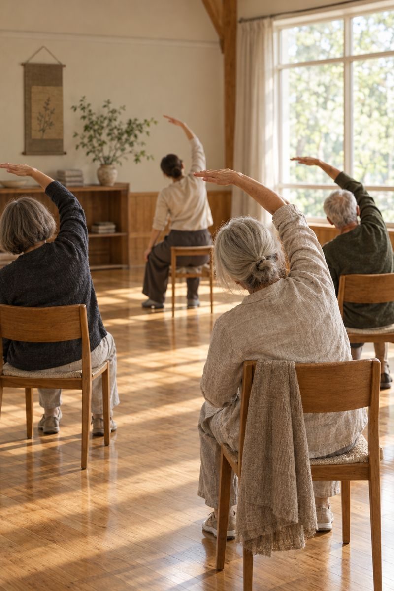 Older adults in a gentle movement class