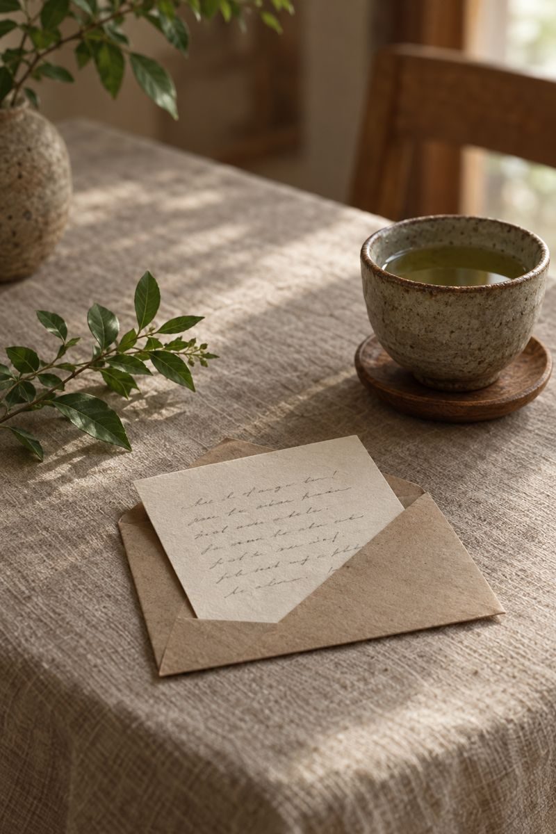A handwritten card on a table